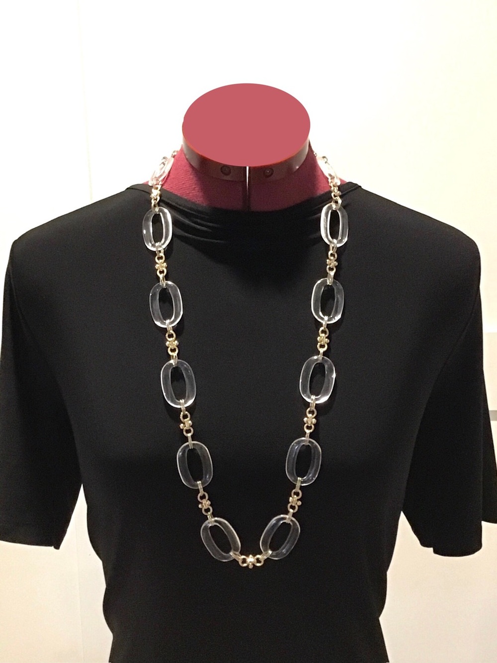 Gold Tone Clear Lucite Oval Link Necklace